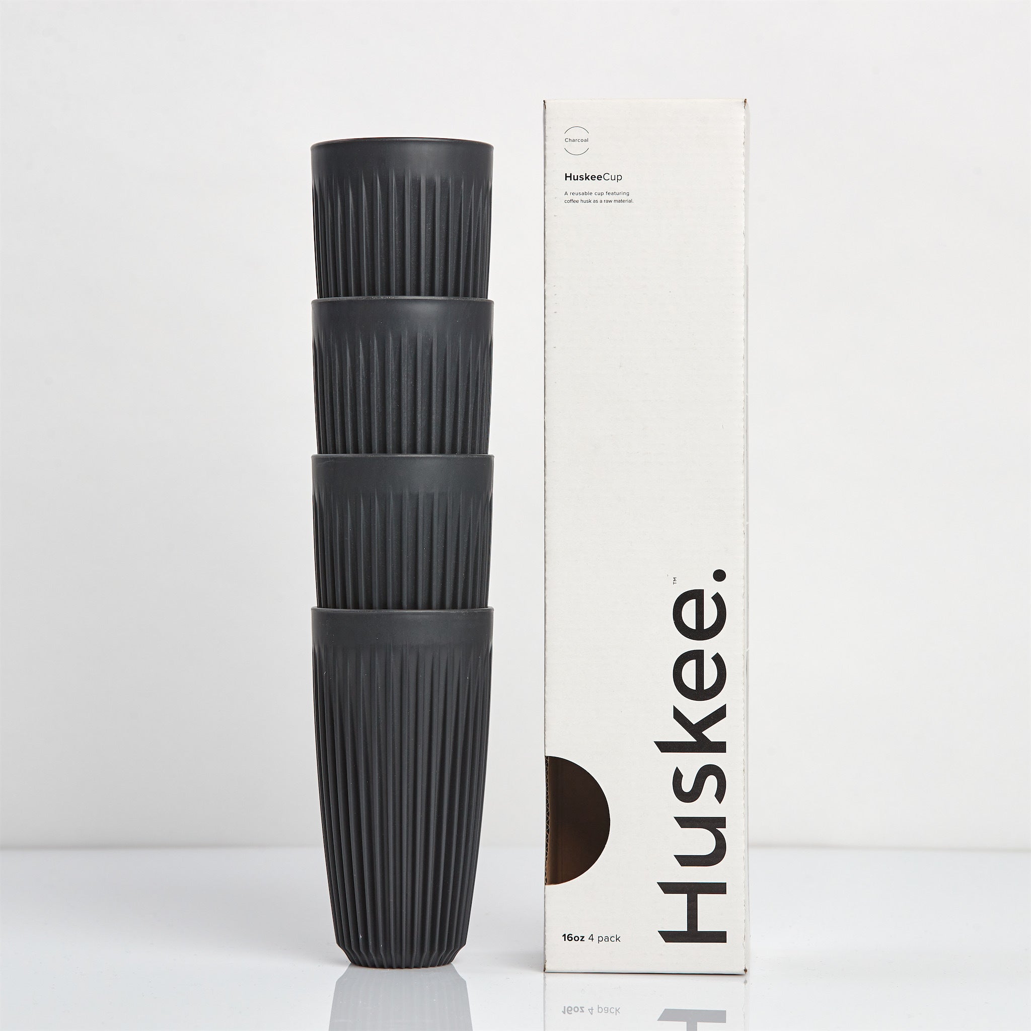 Huskee Coffee Cups Pack of 4 [16oz/473ml] (Charcoal/Natural)