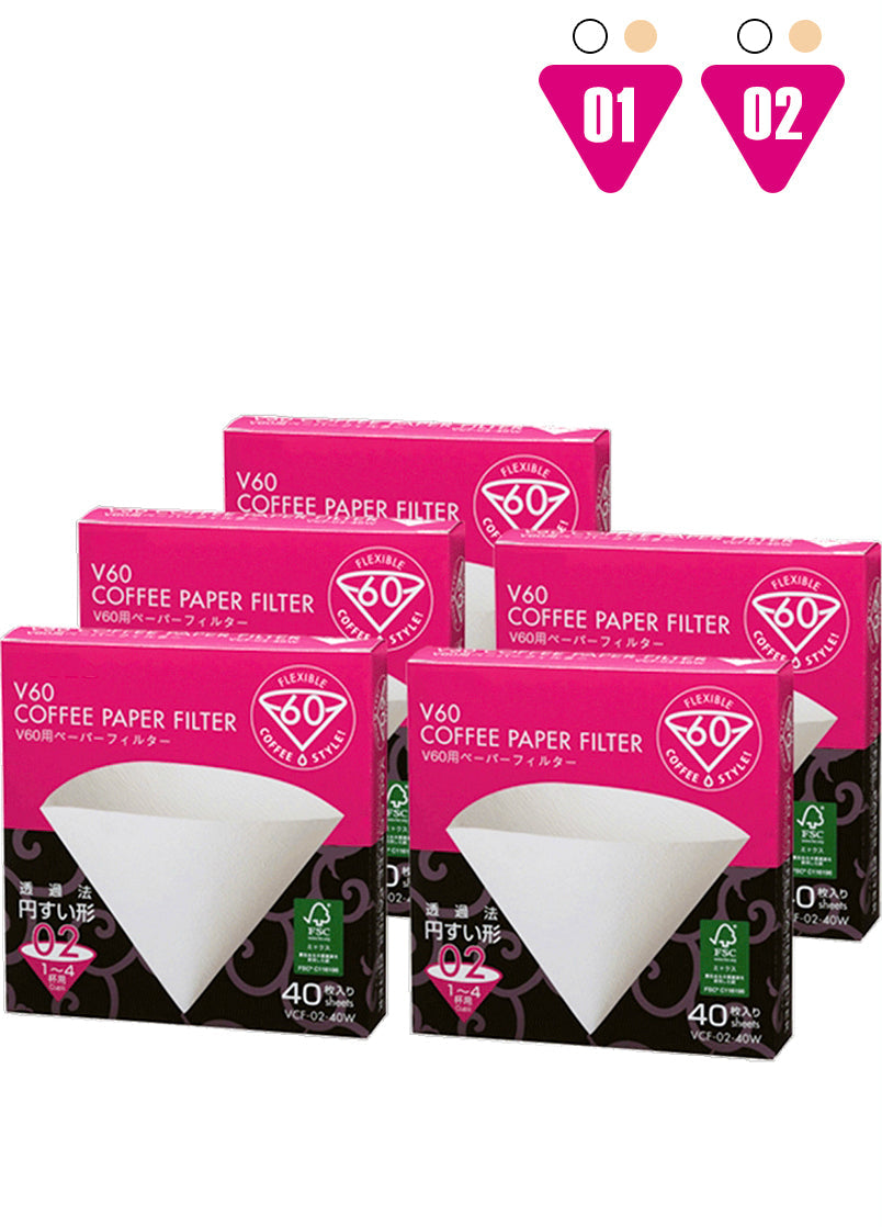 Hario Coffee Filter Paper V60 White 01/02 40 Count [Set of 2/5] | Hario pour over coffee dripper brewing | The Hadler Store