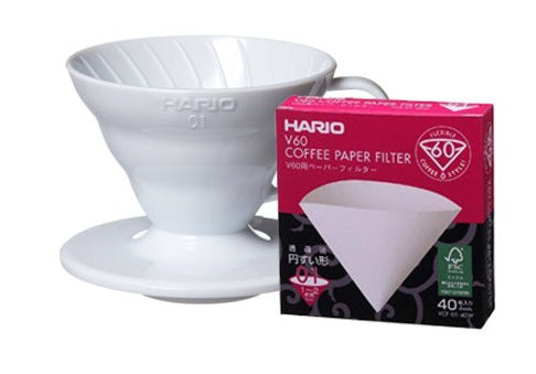 Hario V60 Coffee Starter Kit Dripper & Filter Paper [Size 01/02] White/Transparent/Red