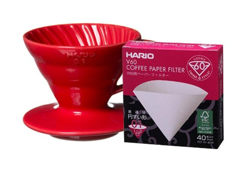 Hario V60 Coffee Starter Kit Dripper & Filter Paper [Size 01/02] White/Transparent/Red