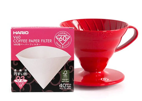 Hario V60 Coffee Starter Kit Dripper & Filter Paper [Size 01/02] White/Transparent/Red