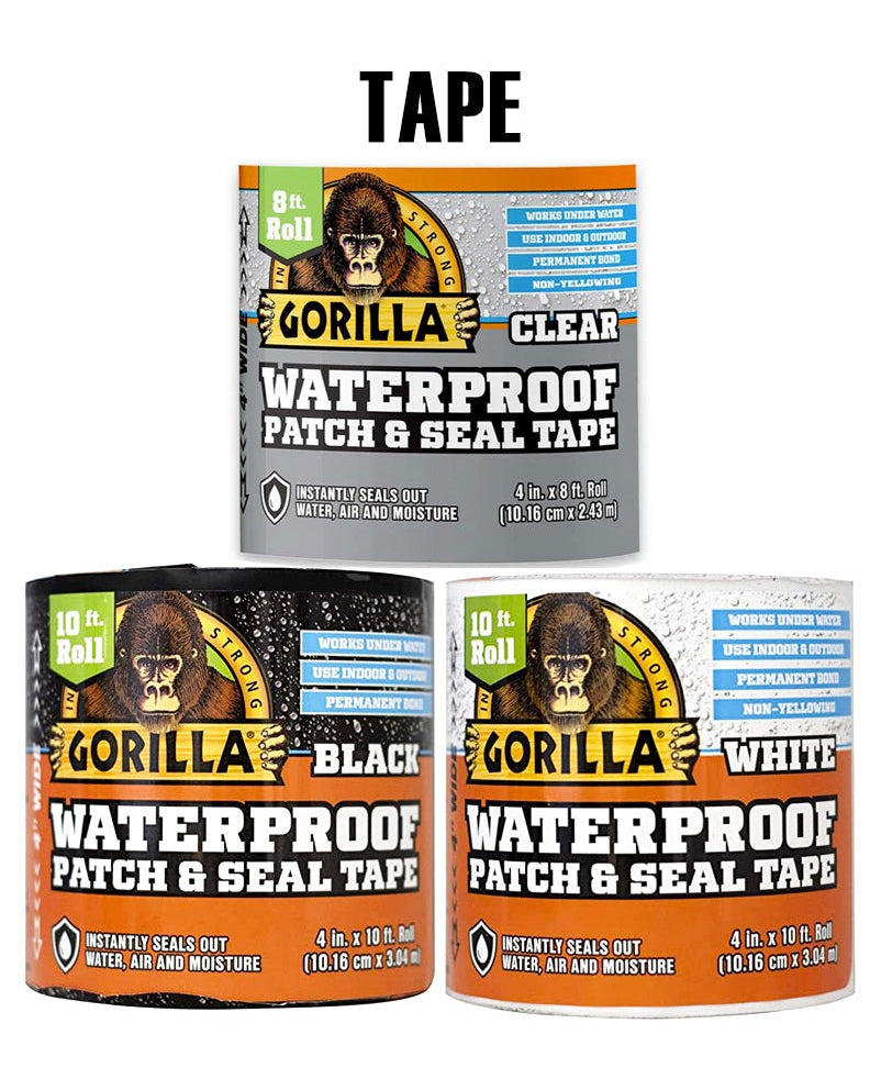 Gorilla Waterproof Patch &amp; Seal Tape, 3,04 x 0,1 m, Hitam/Putih/Bening 
