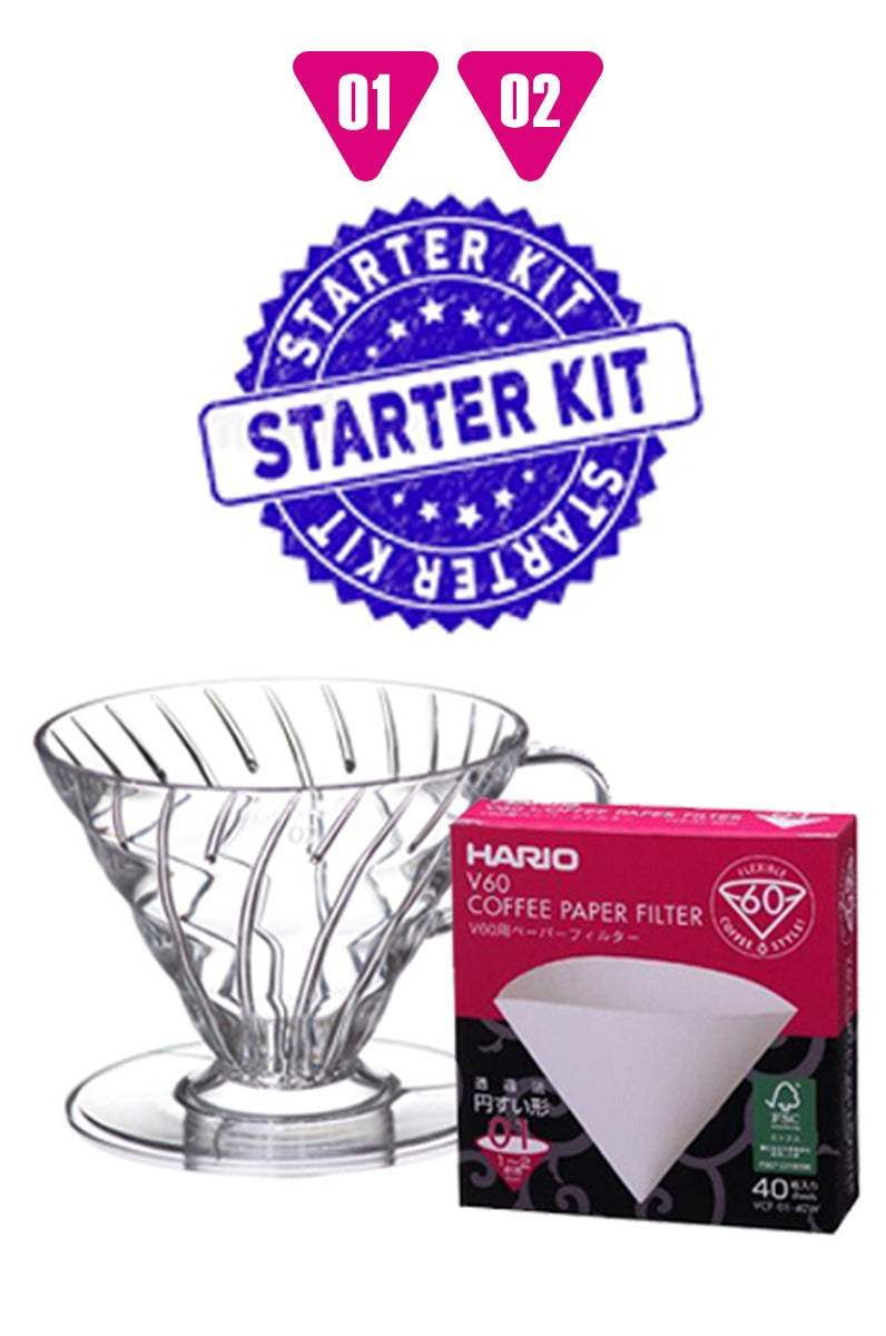 Hario V60 Coffee Starter Kit Dripper & Filter Paper [Size 01/02] White/Transparent/Red