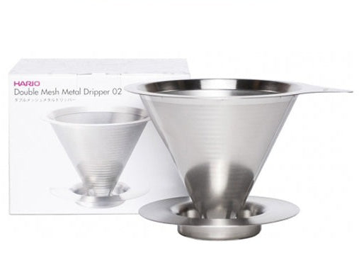 Hario Double Mesh Metal Dripper, Size 01/02, Silver No Filter Paper Needed
