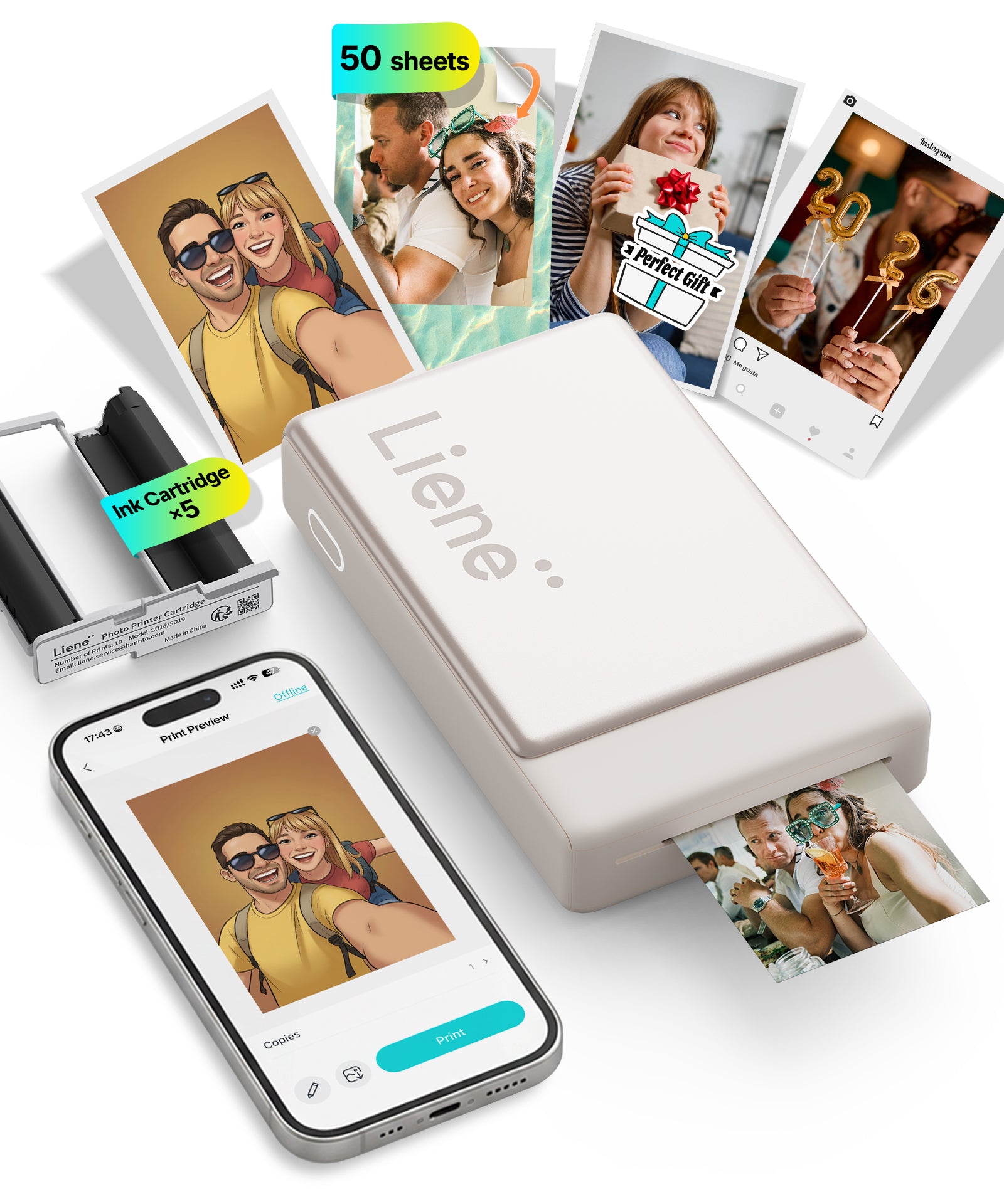 Liene Pearl N200 Pro Portable Photo Printer Gold – 2x3 Inch Bluetooth Sticker Printer 50 Adhesives