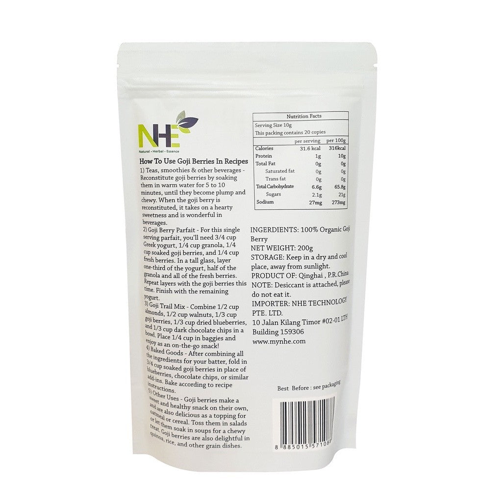 100% Organic Premium Goji Berries/Wolfberries by NHE [200g]