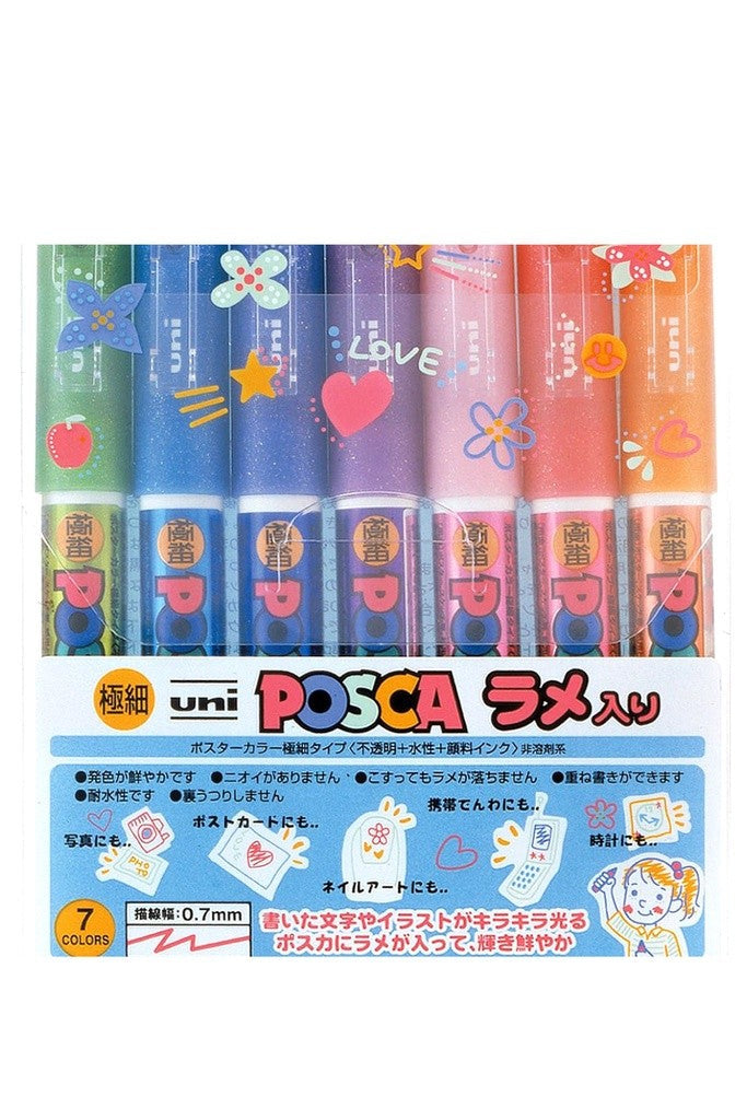 Uni Posca PC1ML7C Extra Fine with Glitter, 7 Colors