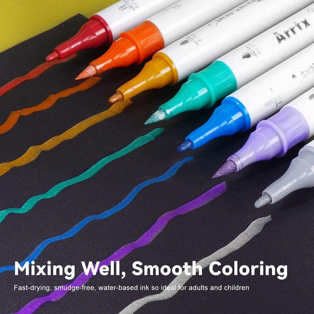 Arrtx 18 Metallic Colors Acrylic Marker Soft Brush Tip