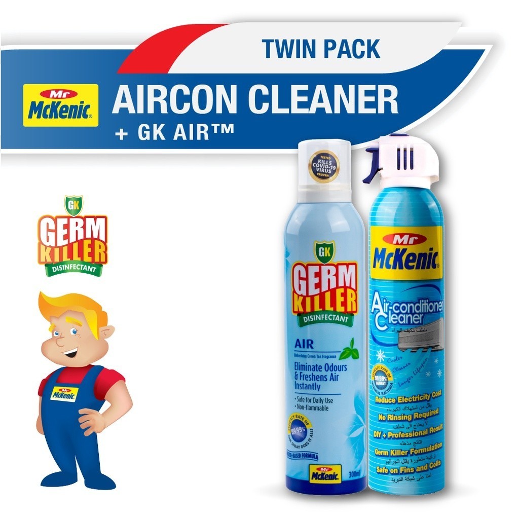 Mr McKenic® Air-Con Cleaner + GK Air™ [Twin Pack] DIY aircon cleaning. Improves Efficiency. Kills Airborne Germs.