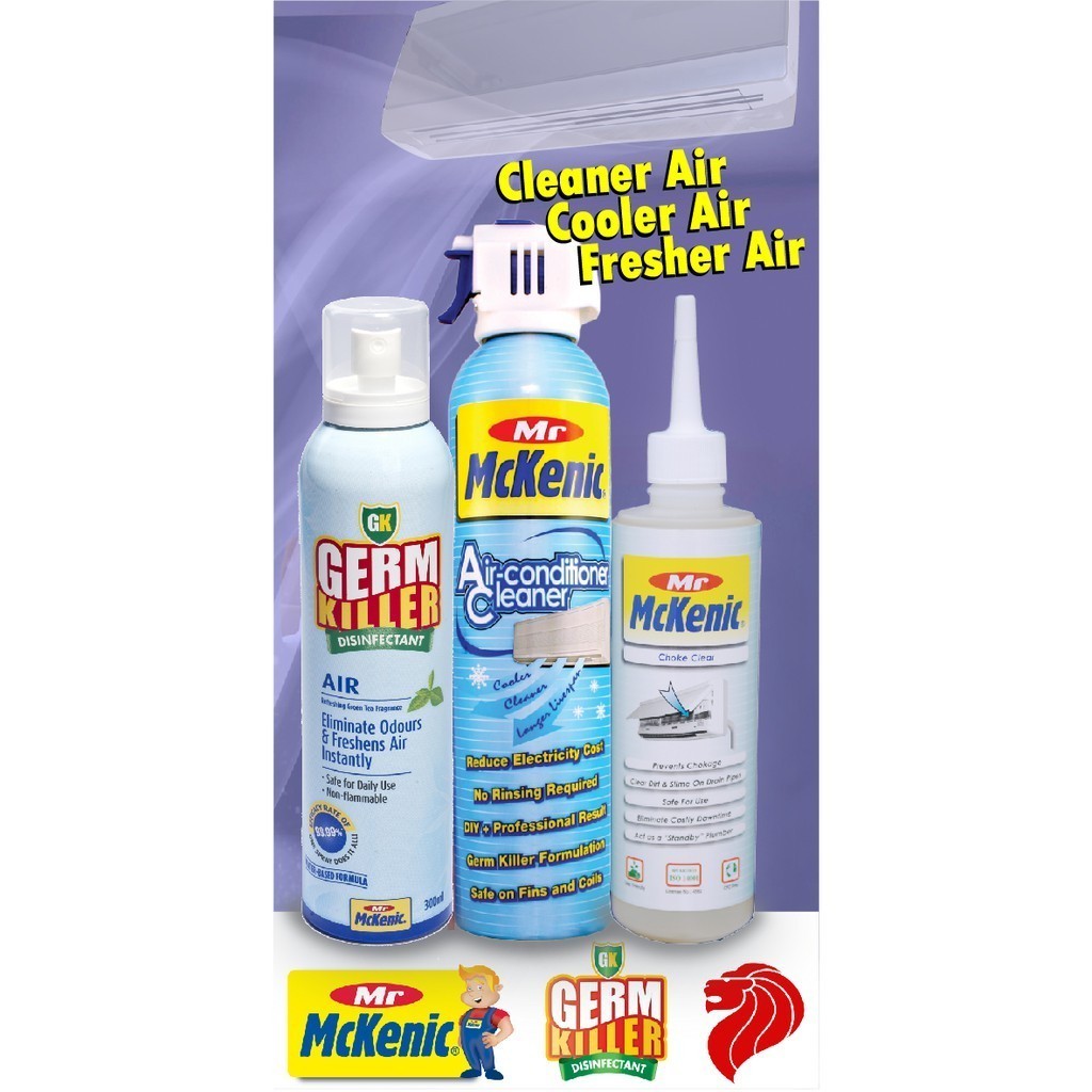 Mr McKenic® Air-Con Cleaner + GK Air™ [Twin Pack] DIY aircon cleaning. Improves Efficiency. Kills Airborne Germs.