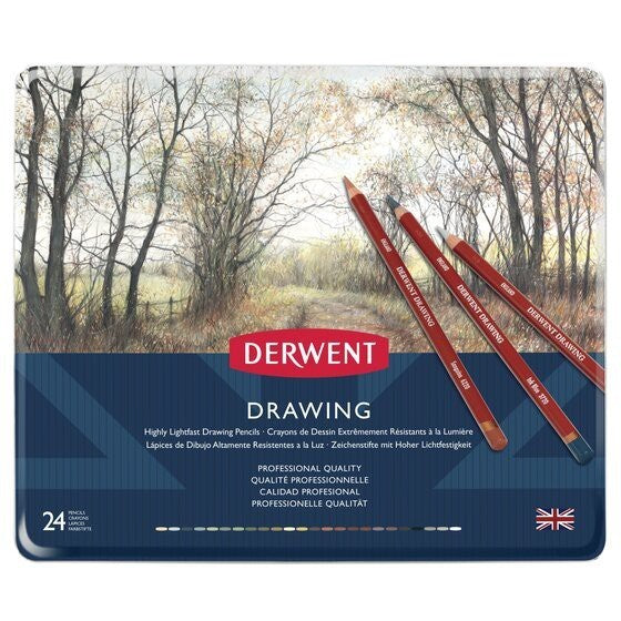 Derwent Drawing Colour Pencils Tin (24 Colours) – Soft Core, Earthy Tones