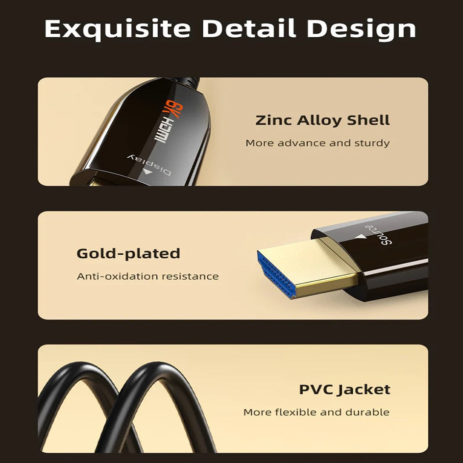 Cabletime HDMI 2.1 AOC Fiber Optical Cable [10- 50M] – 8K 60Hz, 4K 144Hz, 48Gbps Ultra High Speed