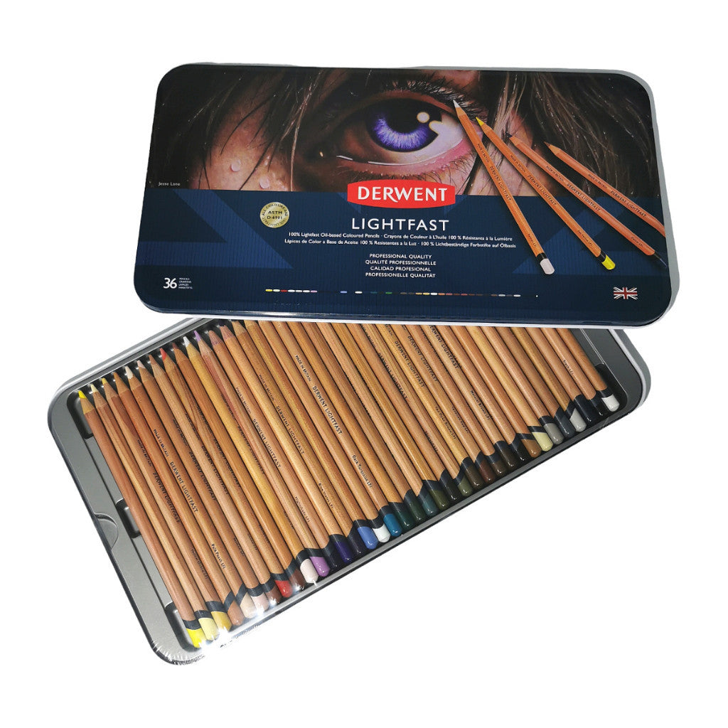 Derwent Lightfast Colour Pencils Tin (36 Colours) – Professional Artist Grade