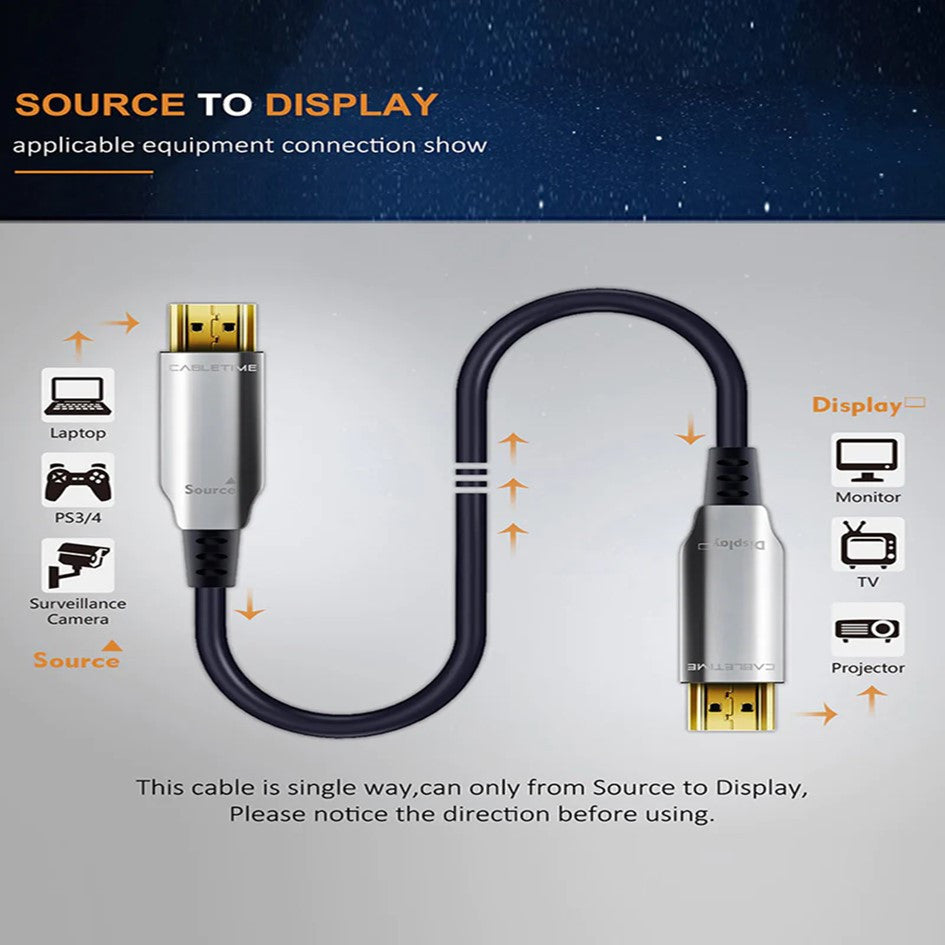 Cabletime HDMI 2.0 Fiber Optic Cable [100M] 18Gbps – 4K 60Hz HDR ARC HDCP2.2 Ultra High Speed