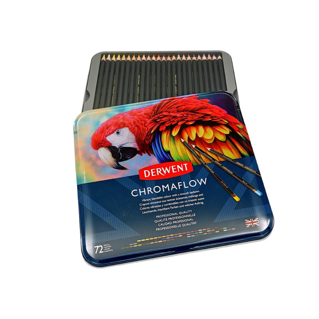 Derwent Chromaflow Colour Pencils Tin (72 Colours) – Soft Core, Highly Pigmented