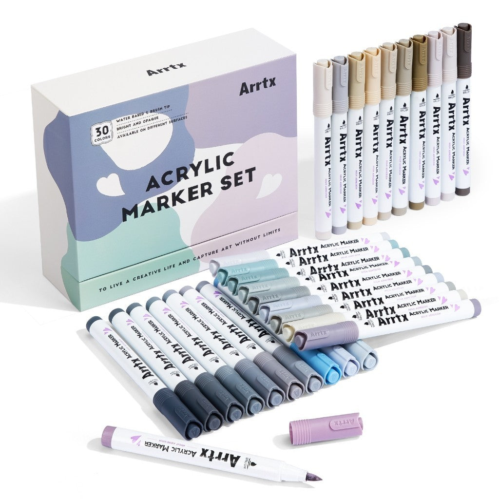 Arrtx 30E Colors Acrylic Brush Paint Pens Greyscale Colors