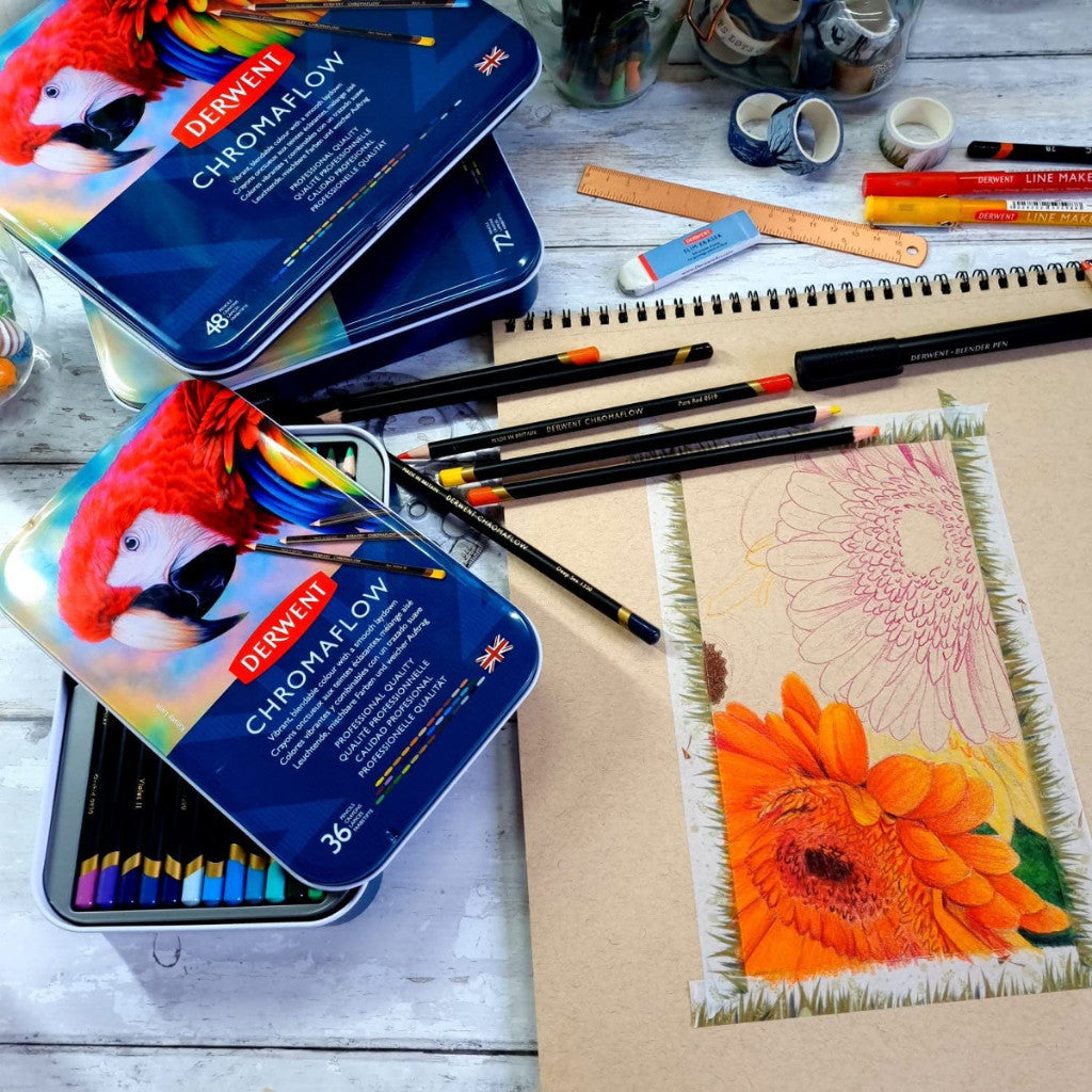 Derwent Chromaflow Colour Pencils Tin (72 Colours) – Soft Core, Highly Pigmented