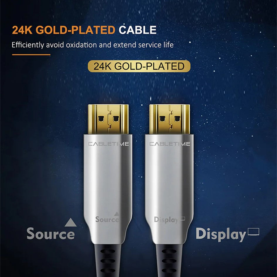 Cabletime HDMI 2.0 Fiber Optic Cable [100M] 18Gbps – 4K 60Hz HDR ARC HDCP2.2 Ultra High Speed