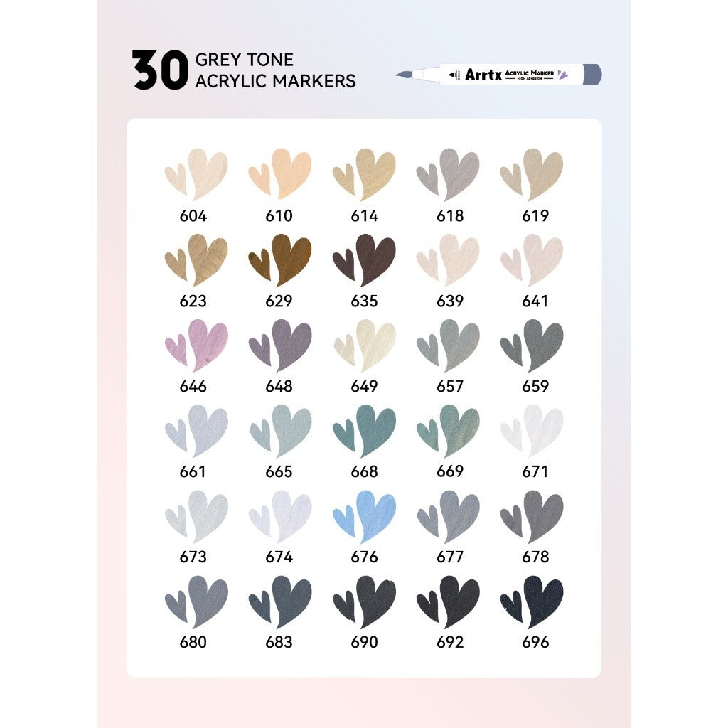 Arrtx 30E Colors Acrylic Brush Paint Pens Greyscale Colors