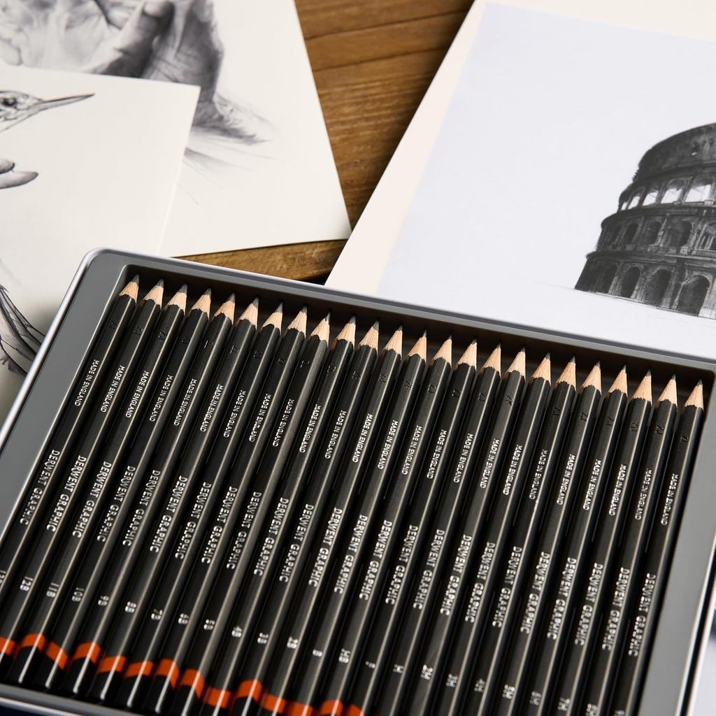 Derwent Graphic Full Set Graphite Pencils 24pc 9B to 9H - Made in UK Wide Range