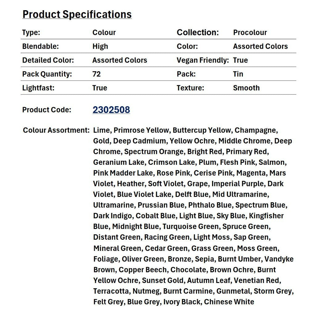 Derwent Procolour Colour Pencils Tin (72 Colours) Smooth Oil-Like Layer Easy Application