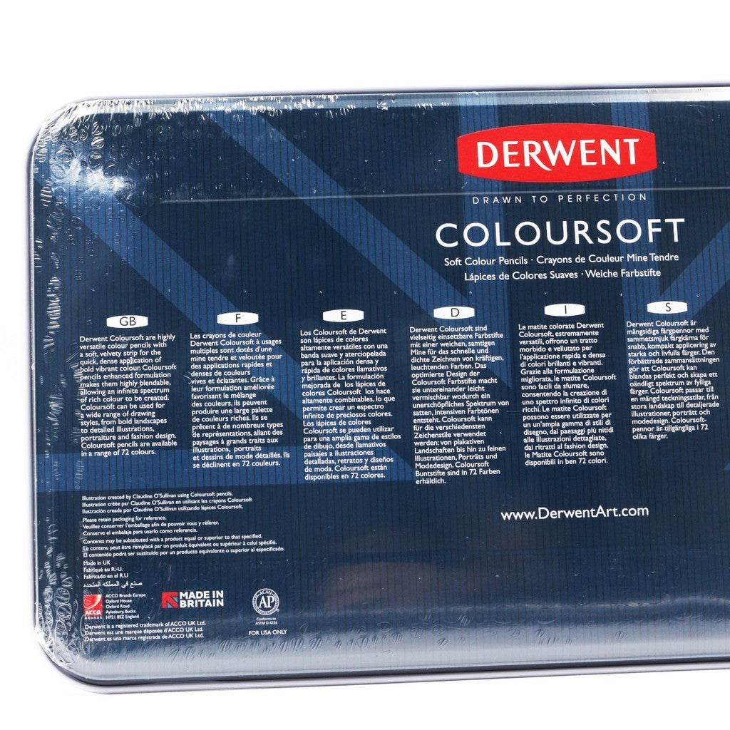 Derwent Coloursoft Colour Pencils Tin (72 Colours) Ultra Soft Core, Highly Blendable