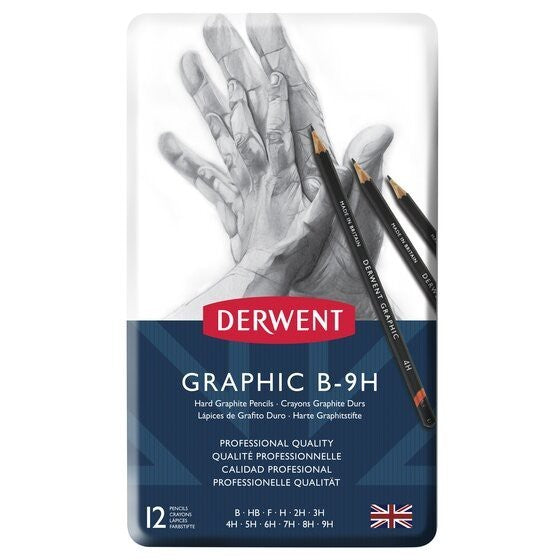 Derwent Graphic Pencil Set (12pcs Hard Grades) – 9H to B Technical Drawing & Sketching