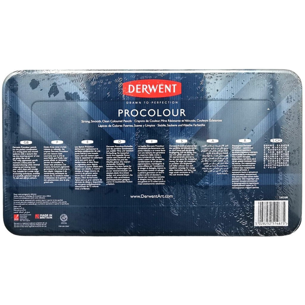 Derwent Procolour Colour Pencils Tin (72 Colours) Smooth Oil-Like Layer Easy Application