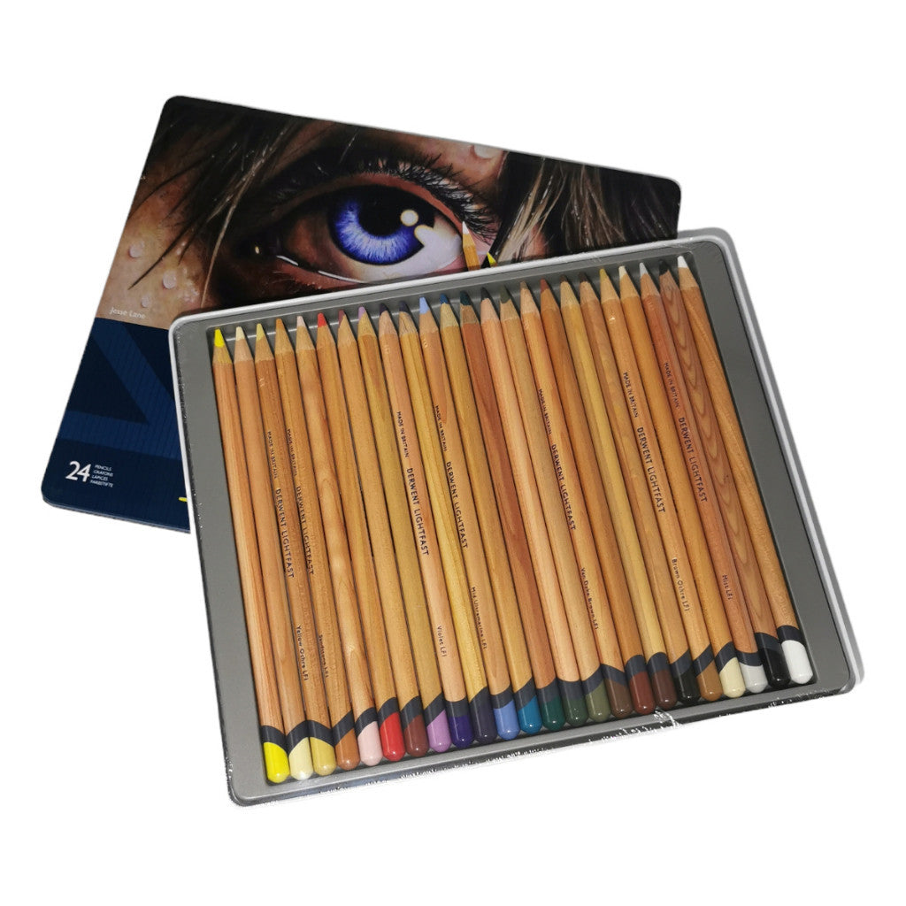 Derwent Lightfast Colour Pencils Tin (24 Colours) – Oil-Based Artist Pencils