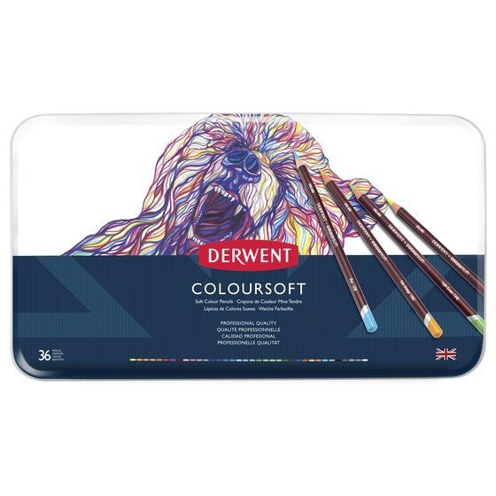 Derwent Coloursoft Colour Pencils Tin (36 Colours) Ultra Soft Core, Highly Blendable