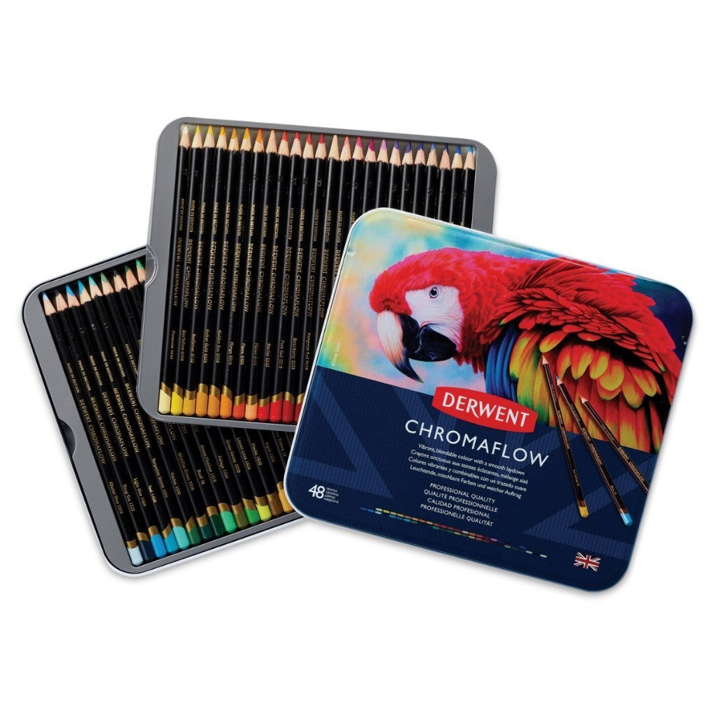 Derwent Chromaflow Colour Pencils Tin (48 Colours) Soft Core Highly Pigmented