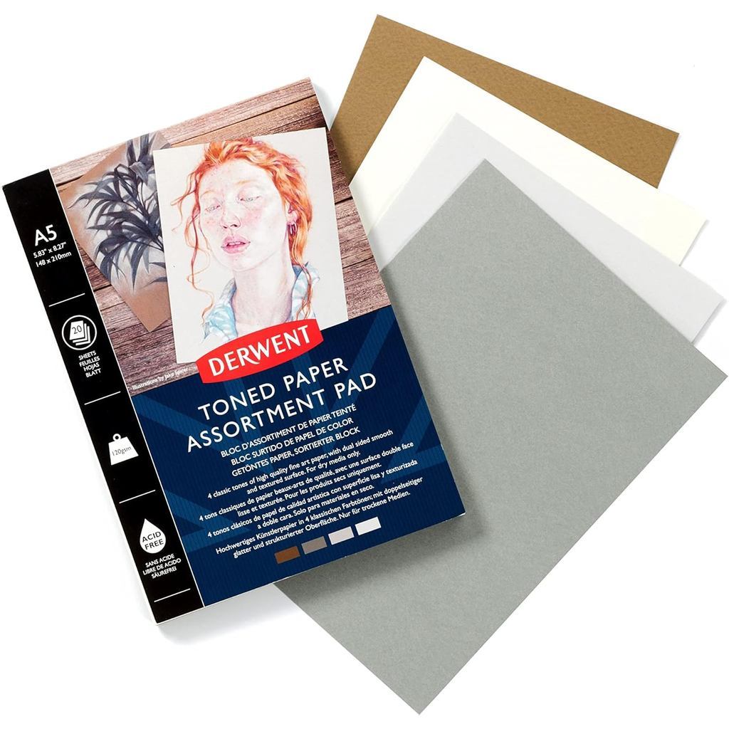 Derwent Toned Paper Pad A4 120gsm 20 Sheets - 4 Mid-Tone Colour Papers
