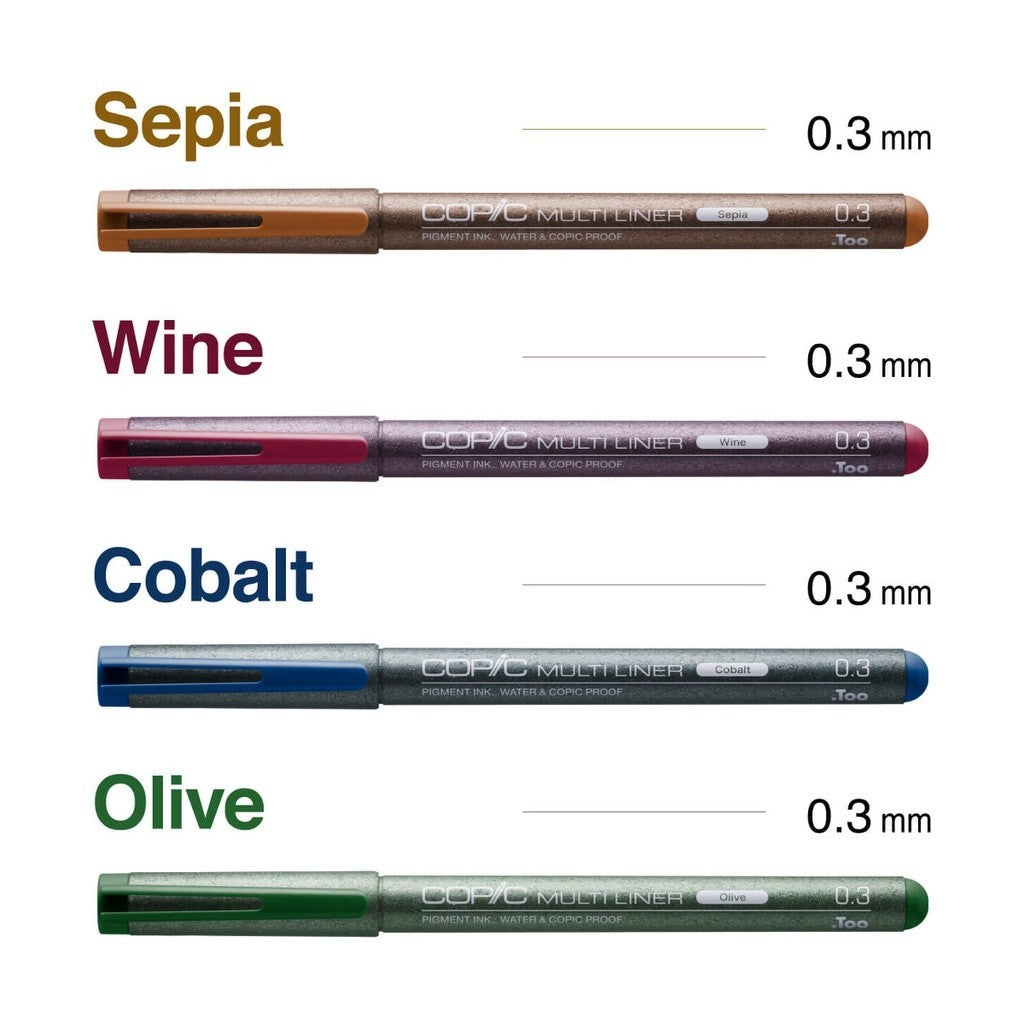 Copic Multiliner 4pc Fine Nib Set 0.03mm Colour Pens Pigment Ink Waterproof