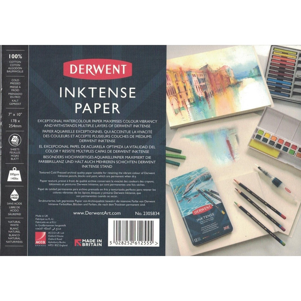 Derwent Inktense Pad 300gsm 7x10in Cold Press 20 Sheets - 100% Cotton