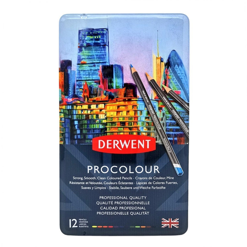 Derwent Procolour Colour Pencils Tin (12 Colours) – Smooth Oil-Like Laydown