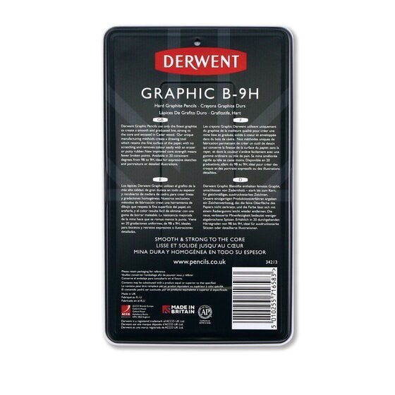 Derwent Graphic Pencil Set (12pcs Hard Grades) – 9H to B Technical Drawing & Sketching