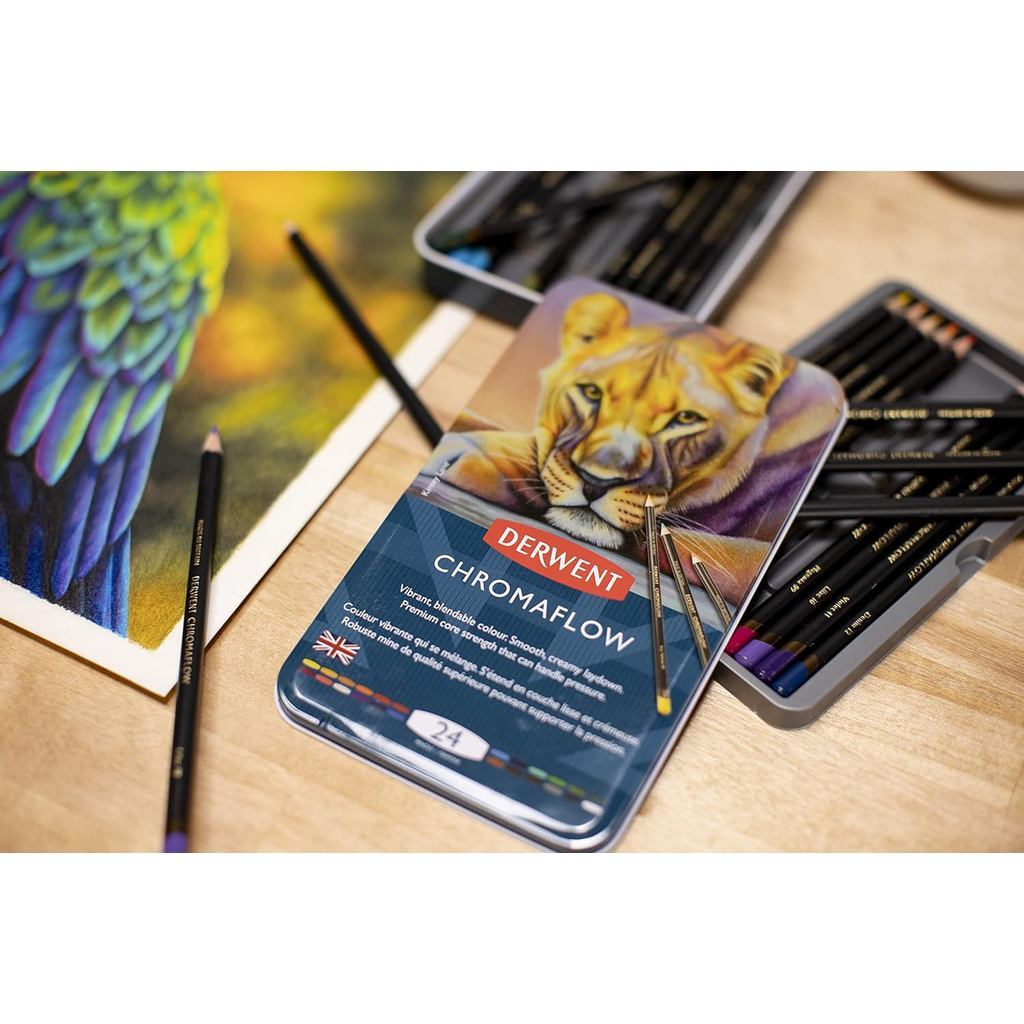 Derwent Chromaflow Colour Pencils Tin (24 Colours) – Vibrant Wax-Based Pencils