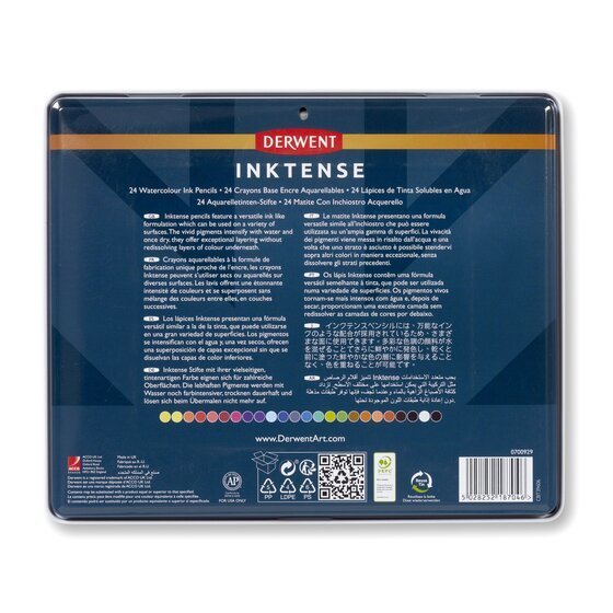 Derwent Inktense Colour Pencils Tin (24 Colours) Ink-Like Water-Soluble Pencils
