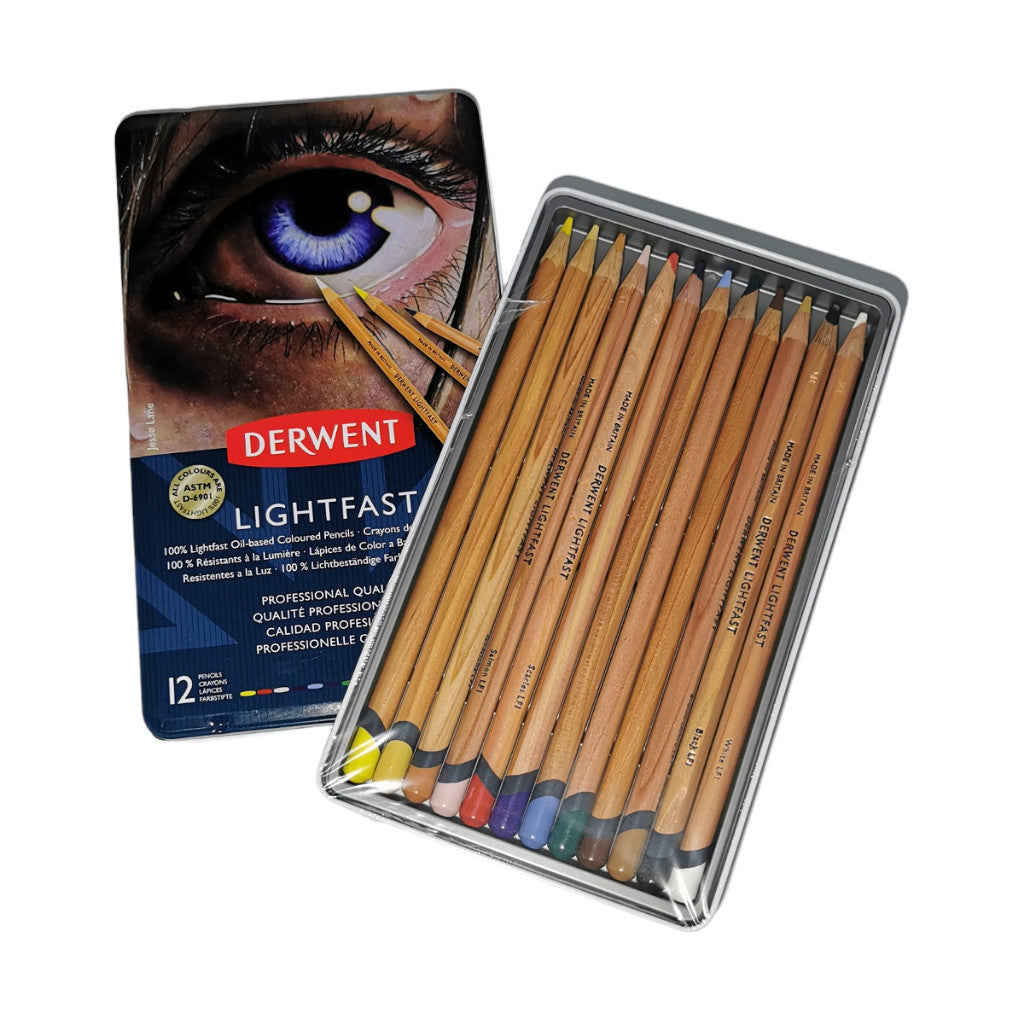 Derwent Lightfast Colour Pencils Tin (12 Colours) Professional Artist Grade