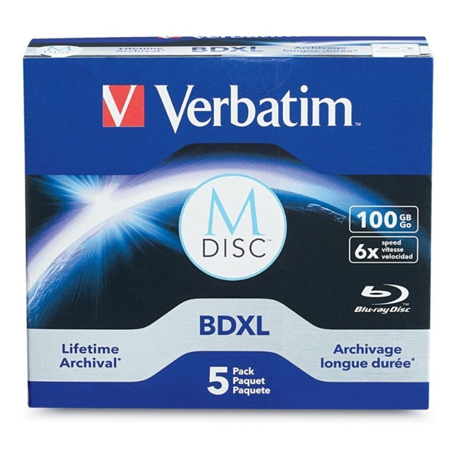 Verbatim M-Disc BDXL 100GB 6X [5pcs] | Archival Blu-ray Disc Long-Term Storage