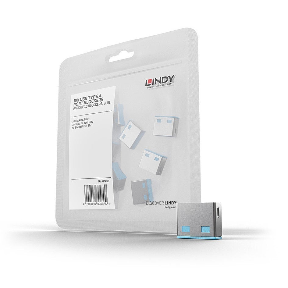 Lindy USB A Port Blocker Lock Blue 40462 (10 Pack) USB Security Dust Cover