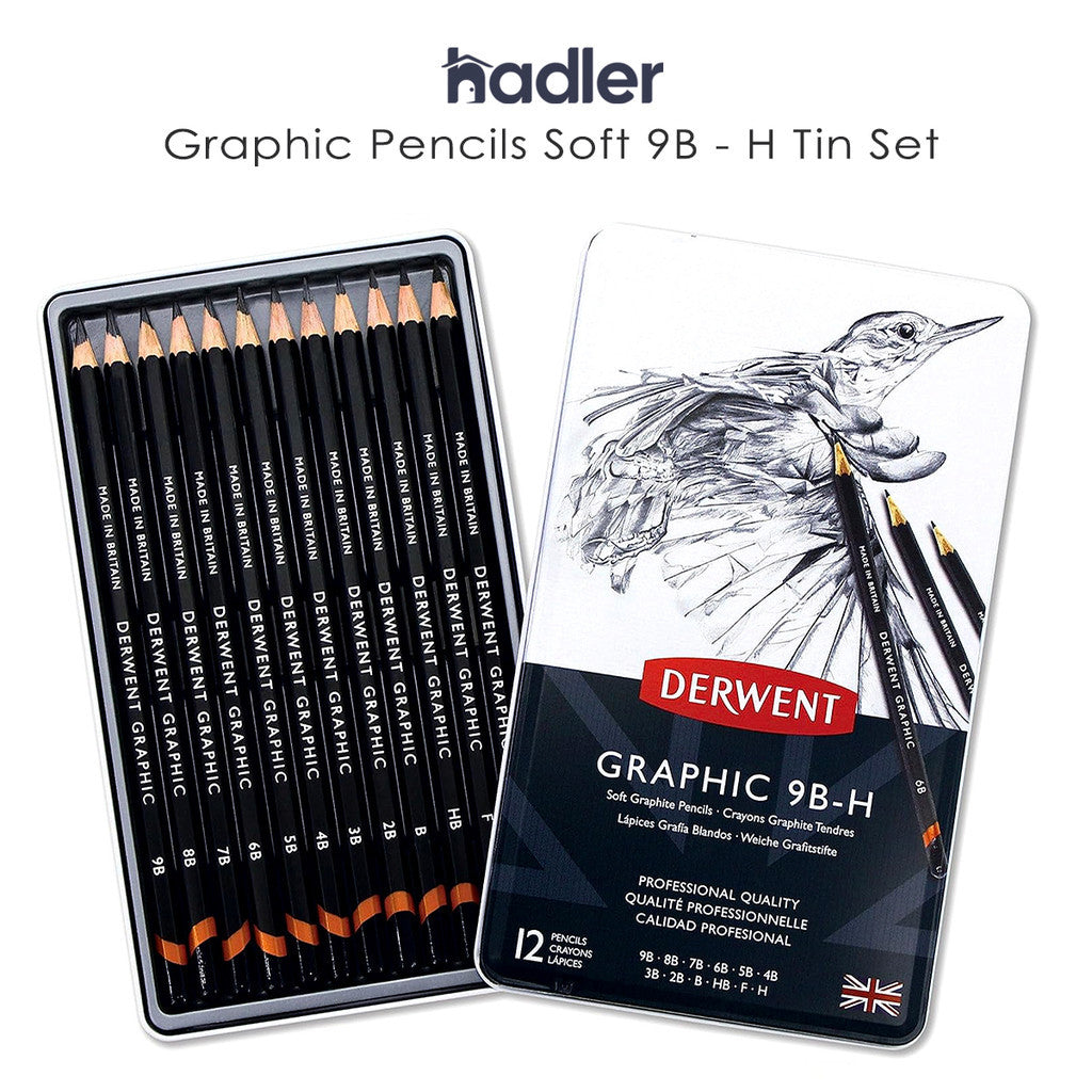 Derwent Graphic Soft Pencil Set 12pc 9B to HB - Drawing & Shading Easy Blending