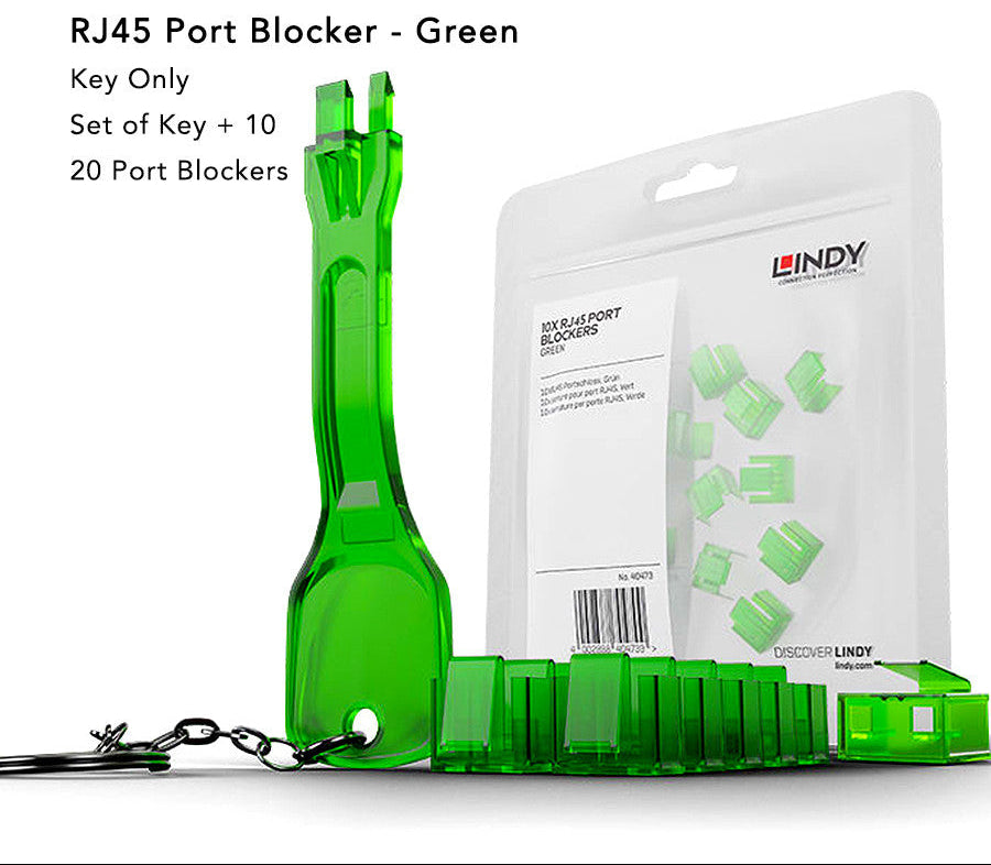Lindy RJ45 Ethernet Port Blocker Green Kit 40472/40473/40631 LAN Network Lock