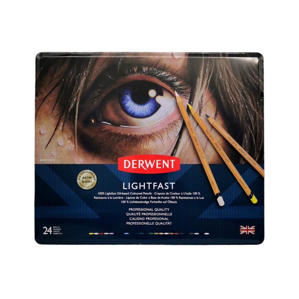 Derwent Lightfast Colour Pencils Tin (24 Colours) – Oil-Based Artist Pencils