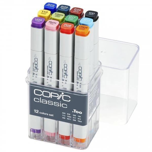Copic Classic 12pcs Basic Colors Set - Alcohol Markers Dual Tip Refillable Art Markers