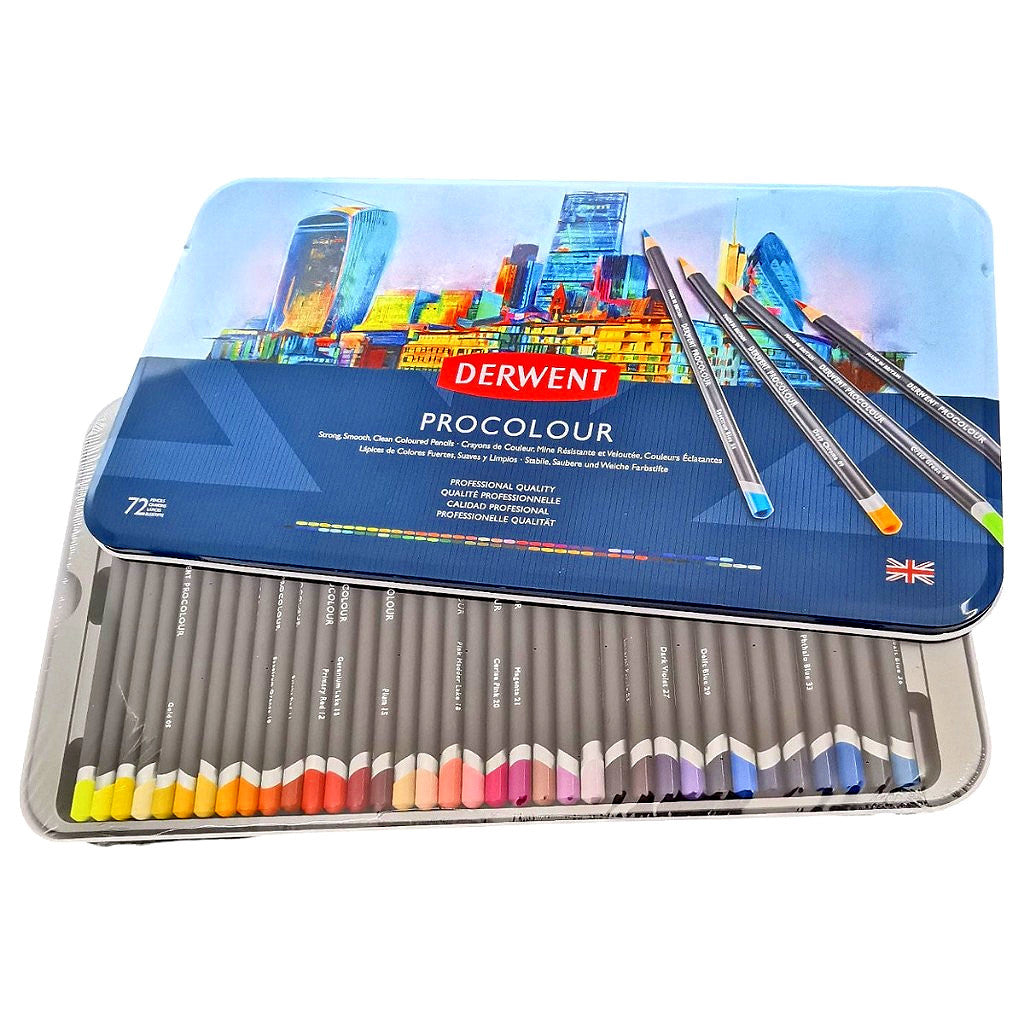Derwent Procolour Colour Pencils Tin (72 Colours) Smooth Oil-Like Layer Easy Application