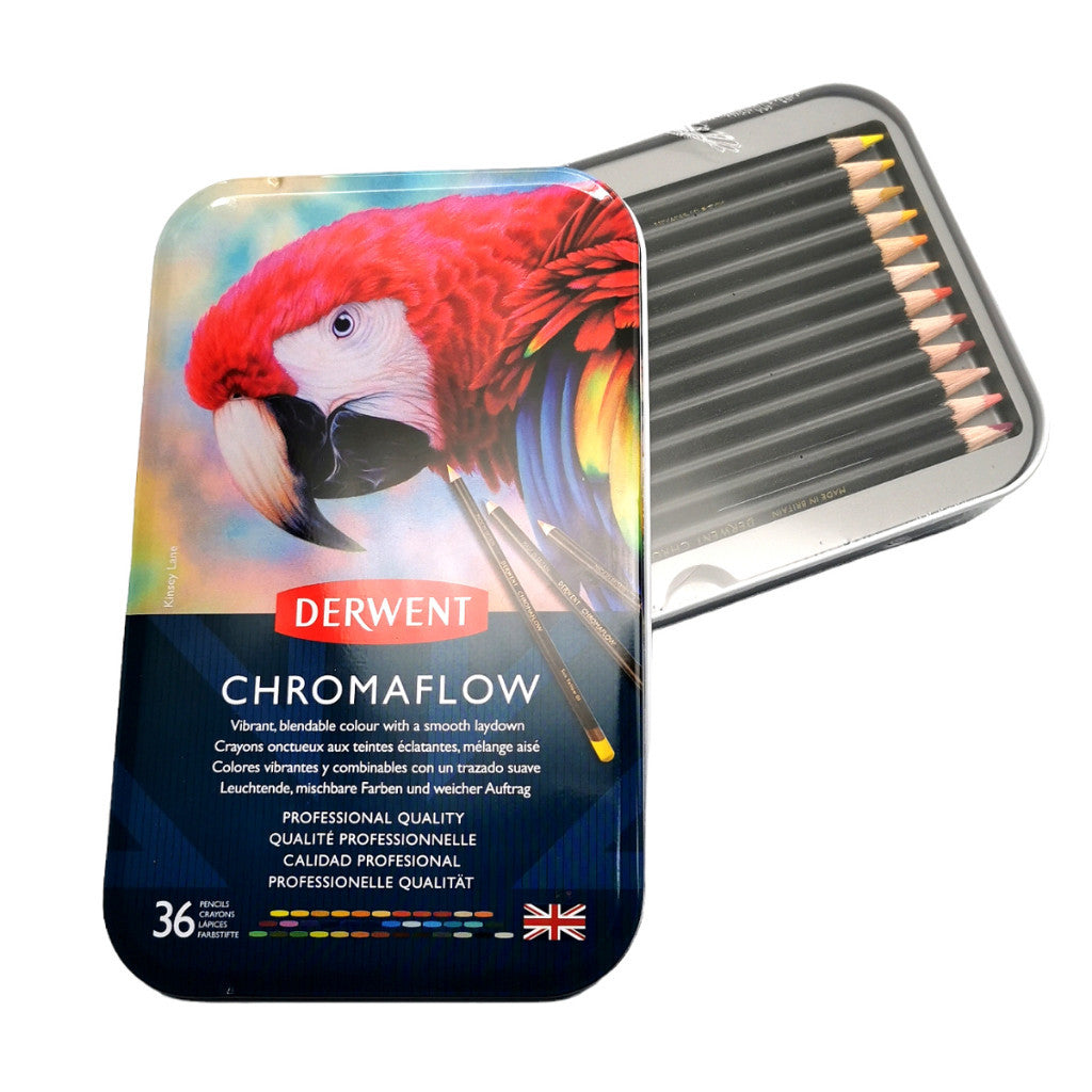 Derwent Chromaflow Colour Pencils Tin (36 Colours) – Soft Core Highly Pigmented