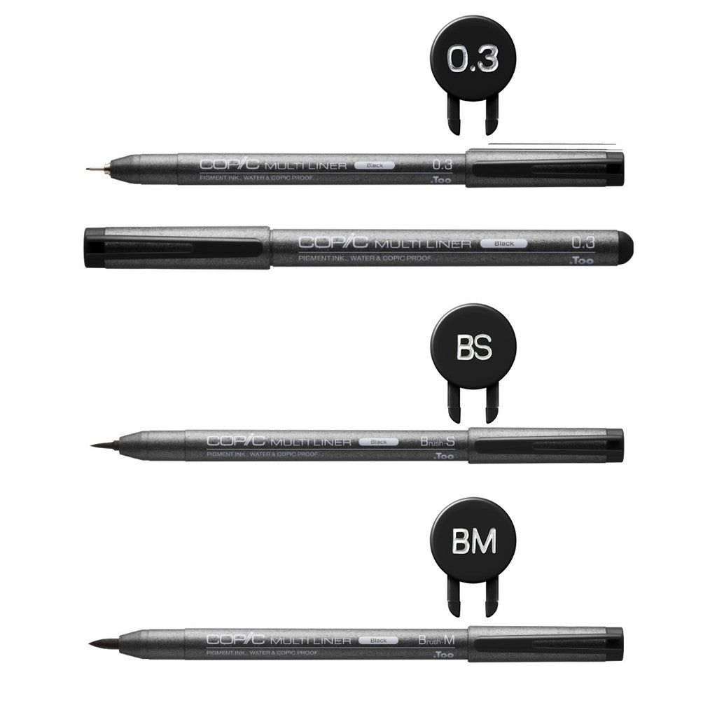 Copic Multiliner Pigment Ink Sets Black Waterproof Fineliner Pens 0.03–1.0mm [A2/B2]