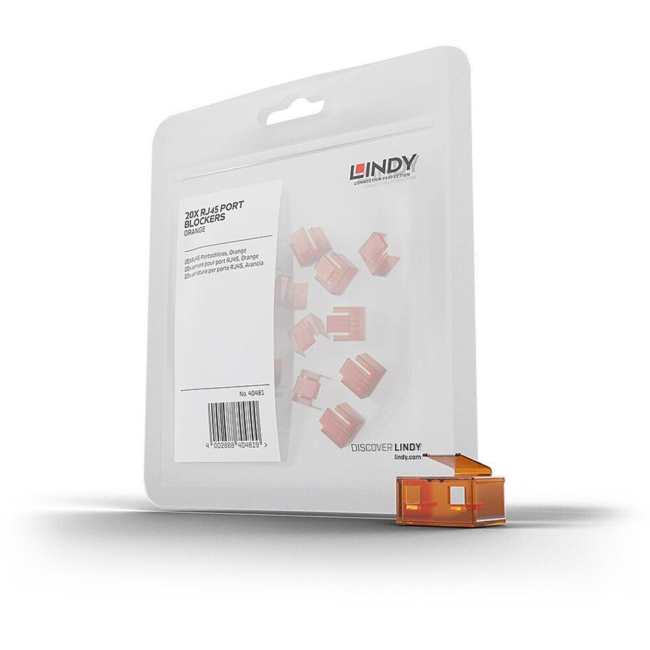 Lindy RJ45 Ethernet Port Blocker Orange Kit 40480/40481/40632 LAN Security Lock
