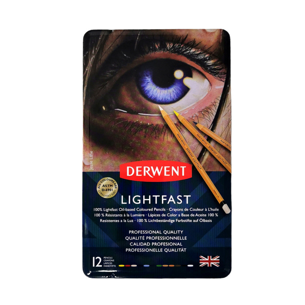 Derwent Lightfast Colour Pencils Tin (12 Colours) Professional Artist Grade